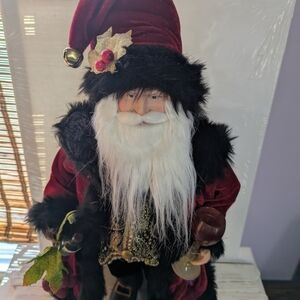 JCPenney Elegant Vested Santa W/ Fur Coat Holding Wine Grapes, Glass & Bottle